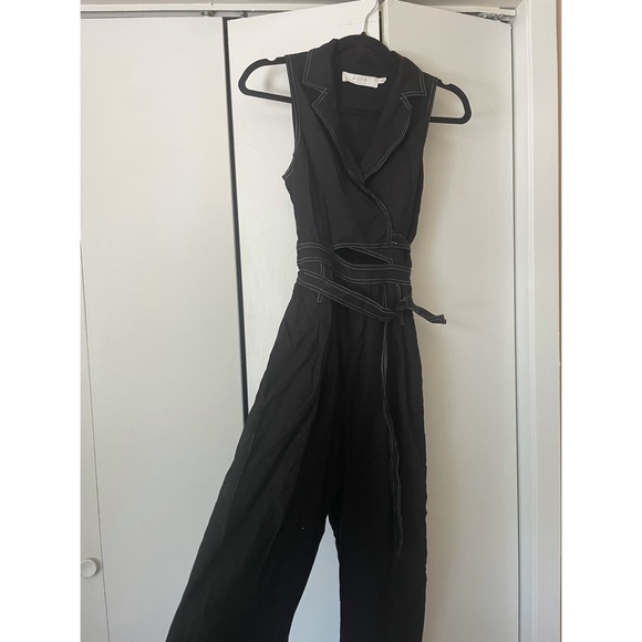 ASTR Black Wrap Jumpsuit w/ White Stitching. - Picture 1 of 3